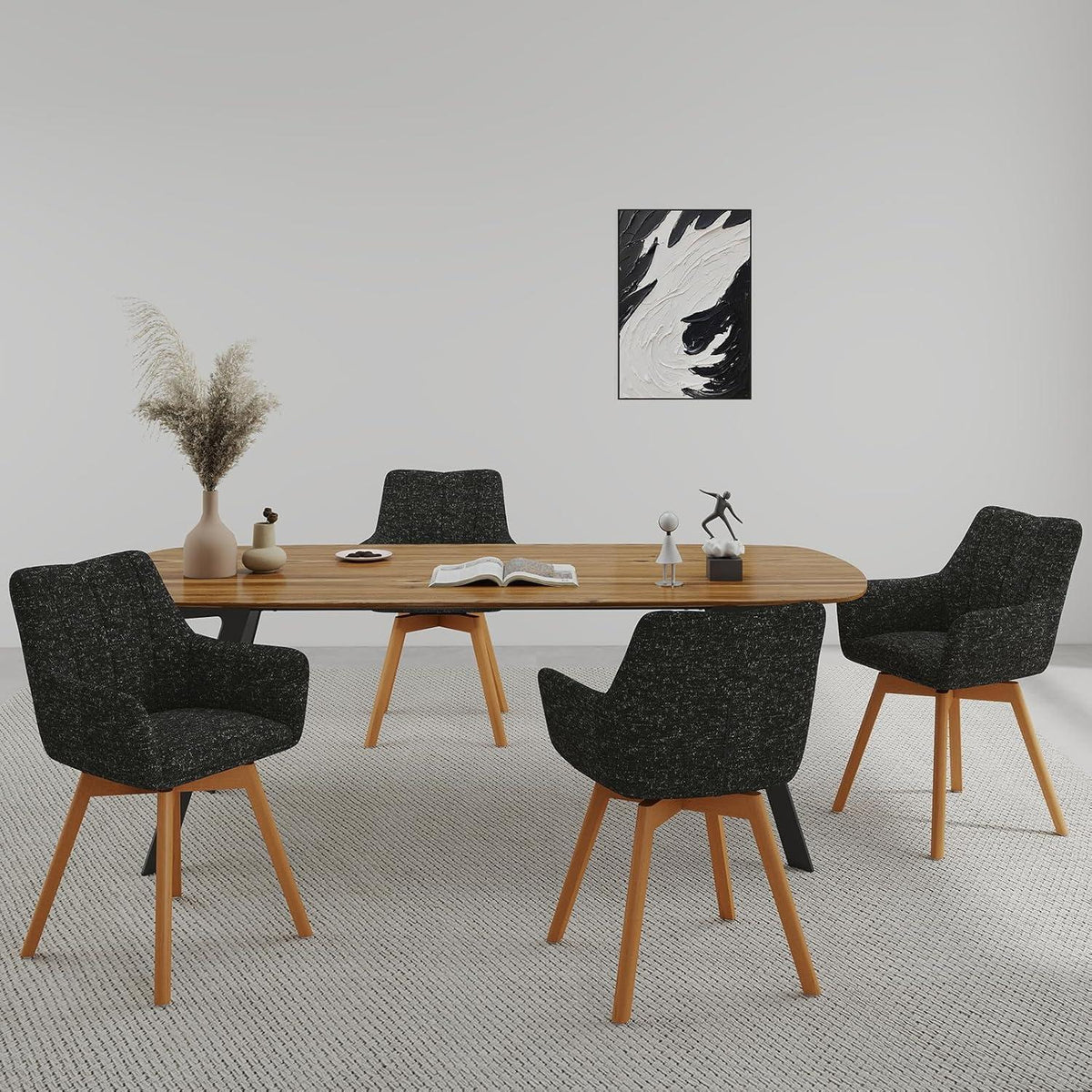 Drehbarer Esszimmerstuhl Set 6er – Schwarz, Prague Polsterstuhl