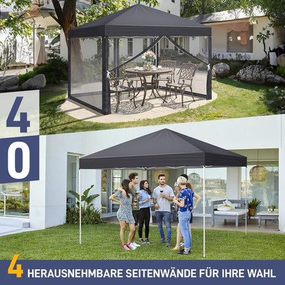Faltpavillon 3x3 mit Moskitonetz & UV-Schutz – Anthrazit