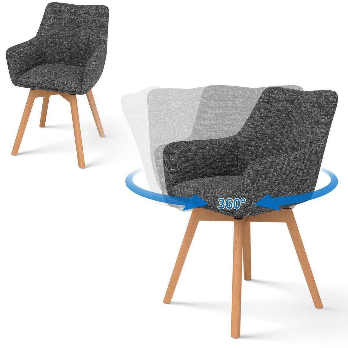 Drehbare Esszimmerstühle 2er Set Grau – Bequeme Polsterstühle