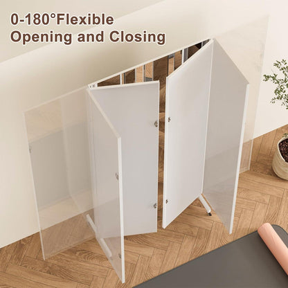 3-Fach Faltbarer Ganzkörperspiegel 240x190cm – Weiß, Standspiegel mit Rollen