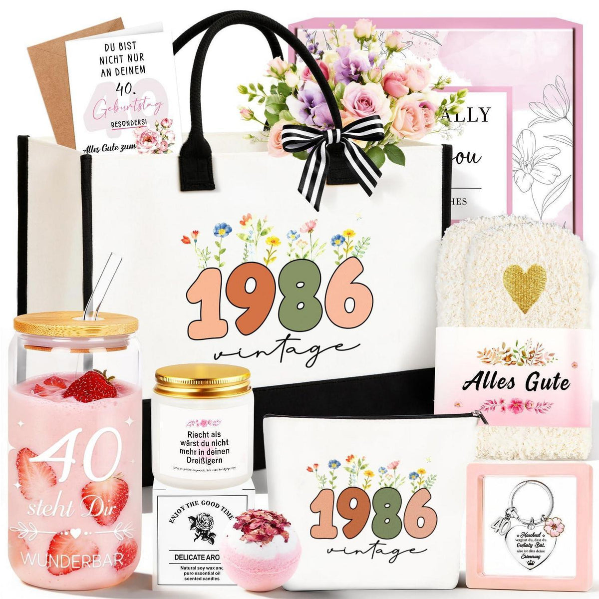 40. Geburtstag Geschenkset Vintage 1986 für Frauen 8tlg.