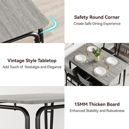 5-teiliges Esszimmer-Set Grau – Kompakt & Platzsparend