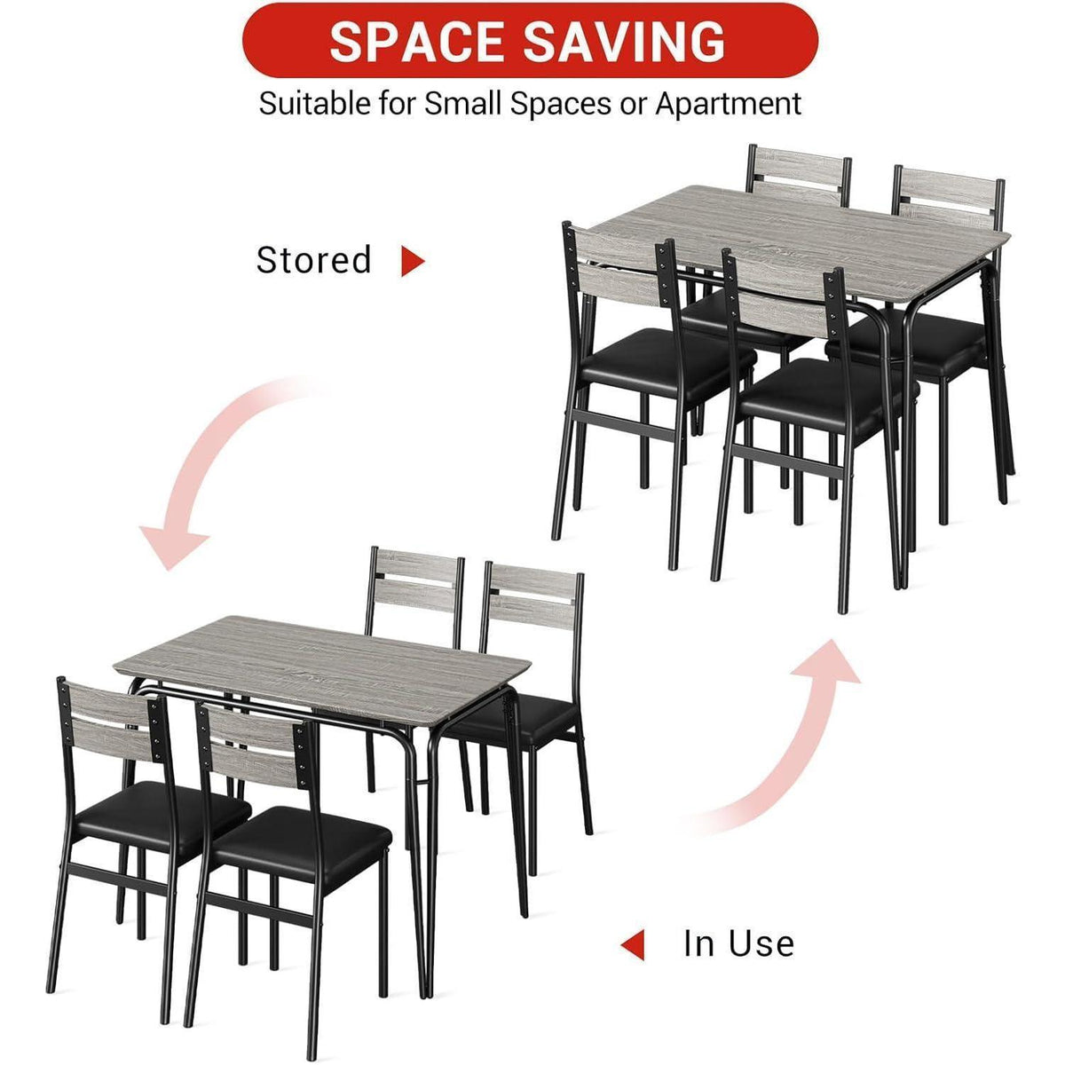 5-teiliges Esszimmer-Set Grau – Kompakt & Platzsparend