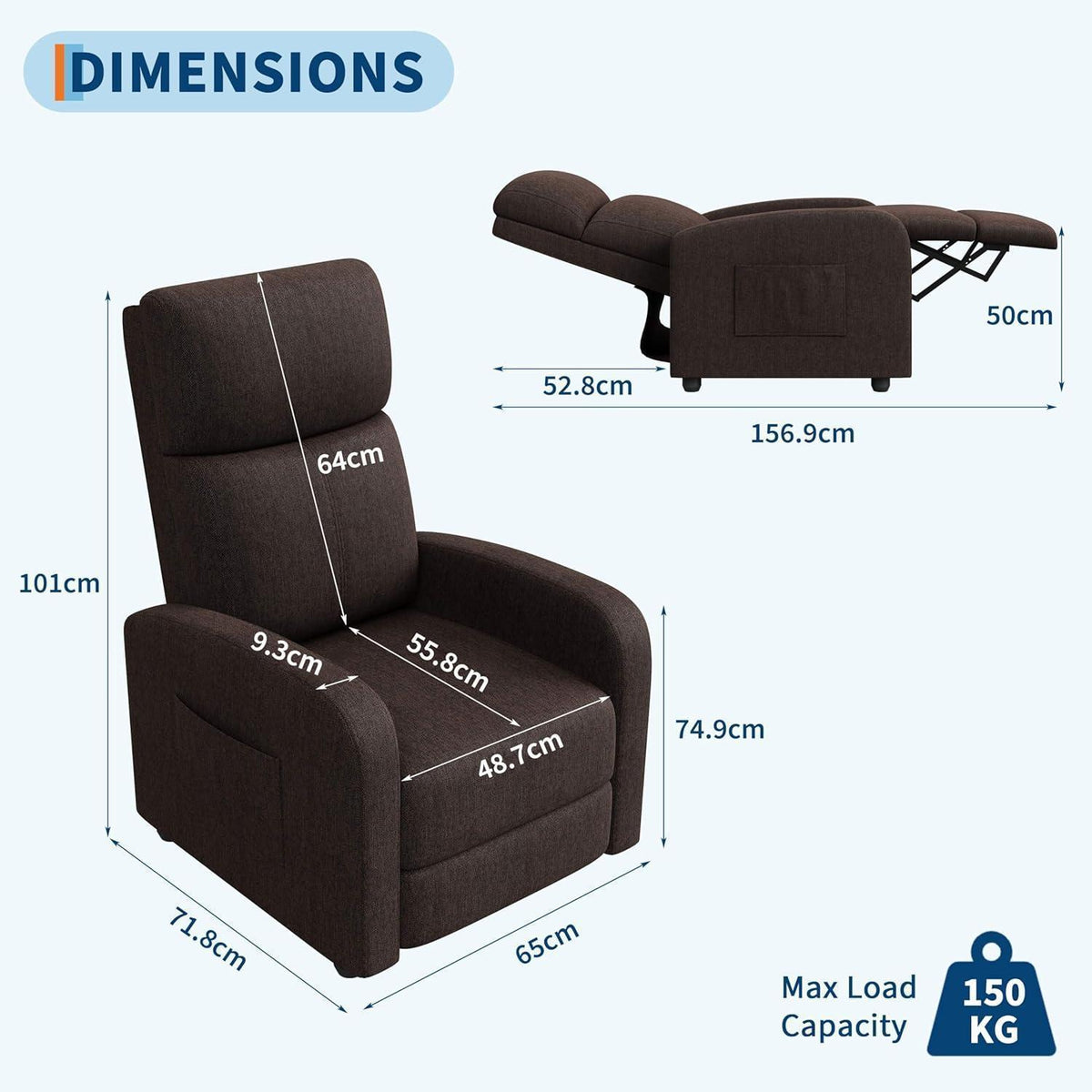 Relaxsessel mit Liegefunktion – Braun, Verstellbar & Bequem