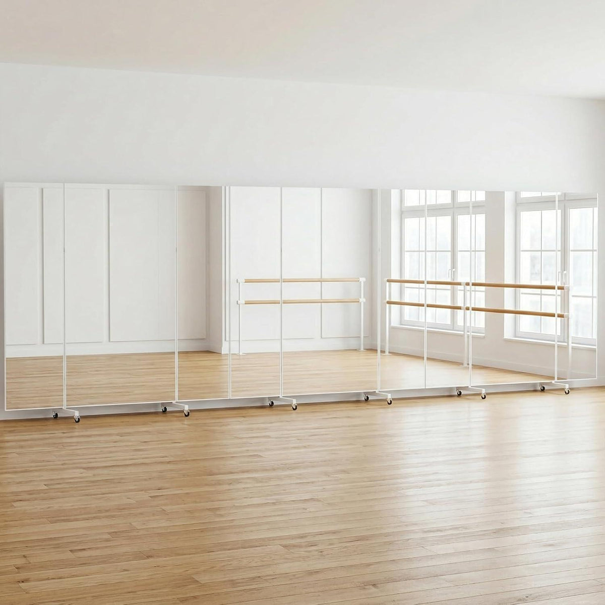 3-Fach Faltbarer Ganzkörperspiegel 240x210cm – Weiß, Standspiegel mit Rollen