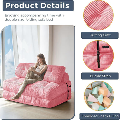 Faltbares Schlafsofa mit Kissen – Komfortables Bodensofa Rosa