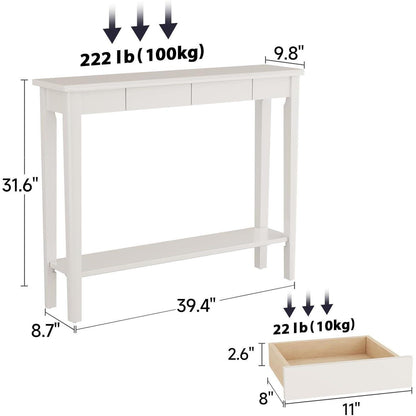 Schmaler Konsolentisch Holz mit Schubladen – Weiß 24.8 x 100 x 80 cm