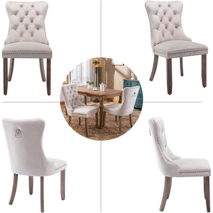 Gepolsterte Esszimmerstühle 2er-Set, Beige, Massivholzbeine