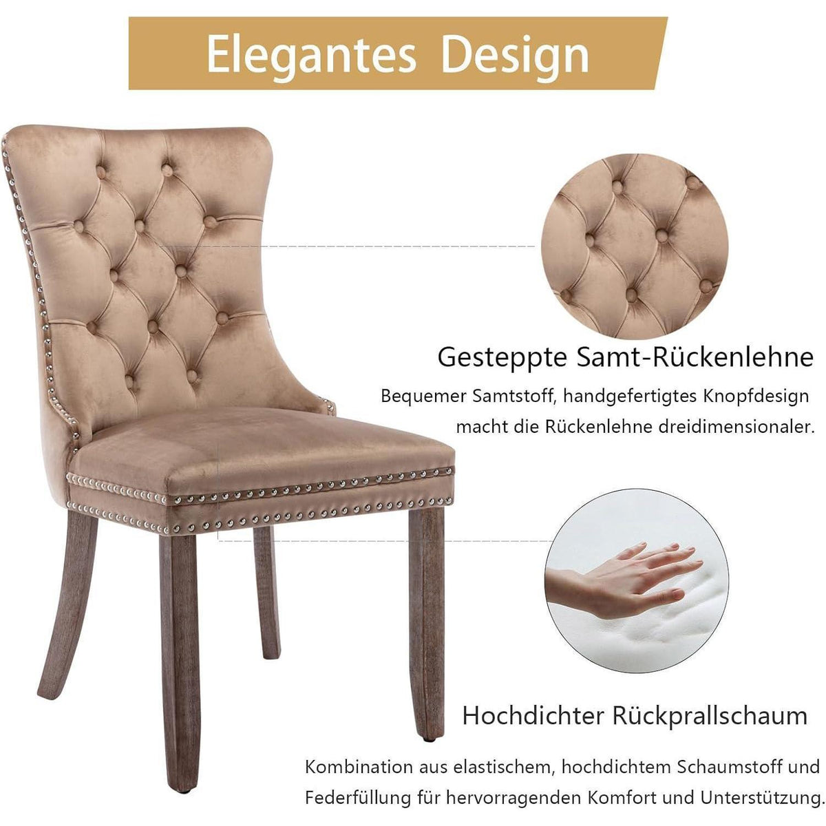 Gepolsterte Esszimmerstühle 2er-Set, Samt & Massivholz