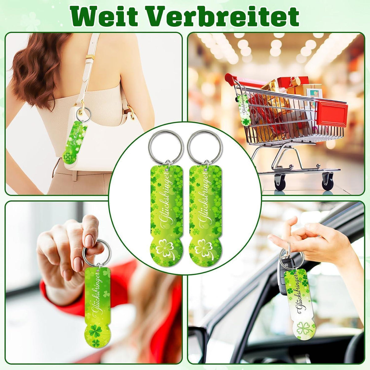24x Einkaufswagenchip Schlüsselanhänger mit Organza Taschen & Glücksbringer