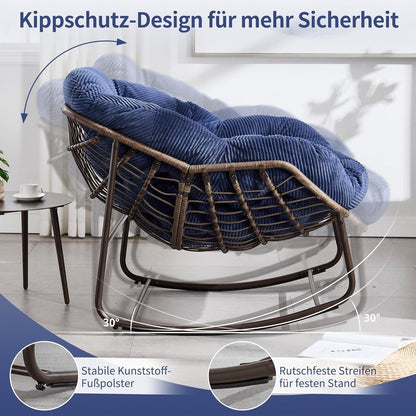 Überdimensionaler Papasan Schaukelstuhl Blau