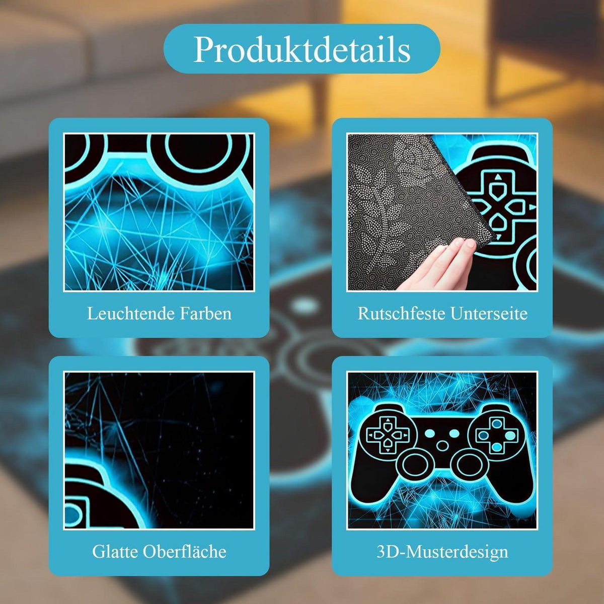 Gaming Teppich Controller Design – Rutschfest & Weich 80x120cm