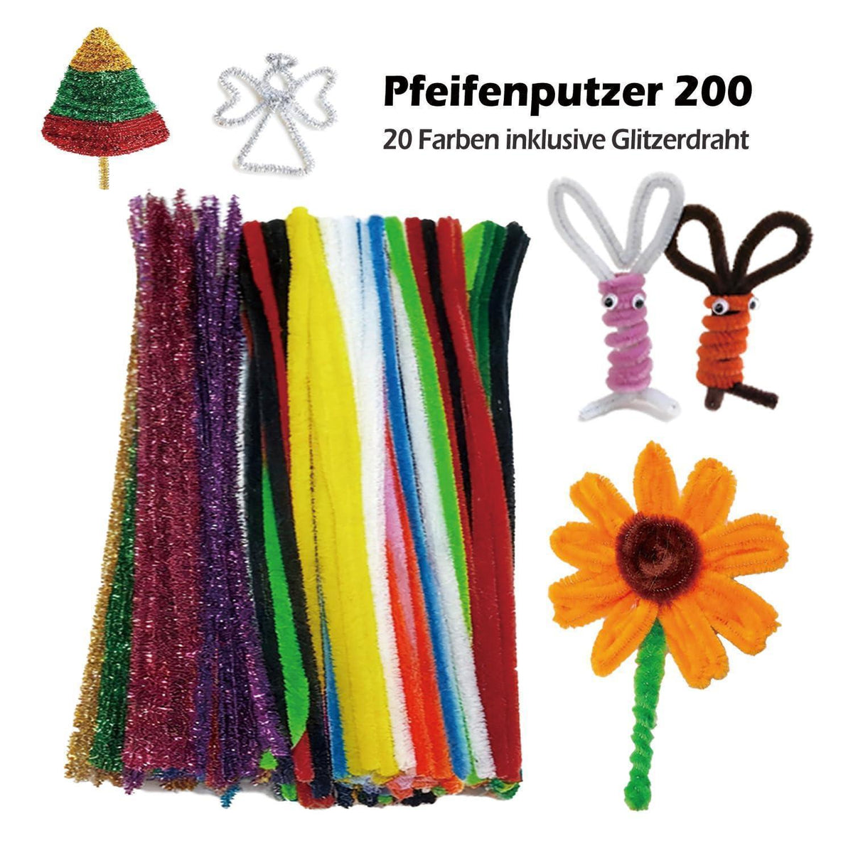 200 Pfeifenreiniger Bunt – Bastelset für Kinder & DIY Projekte