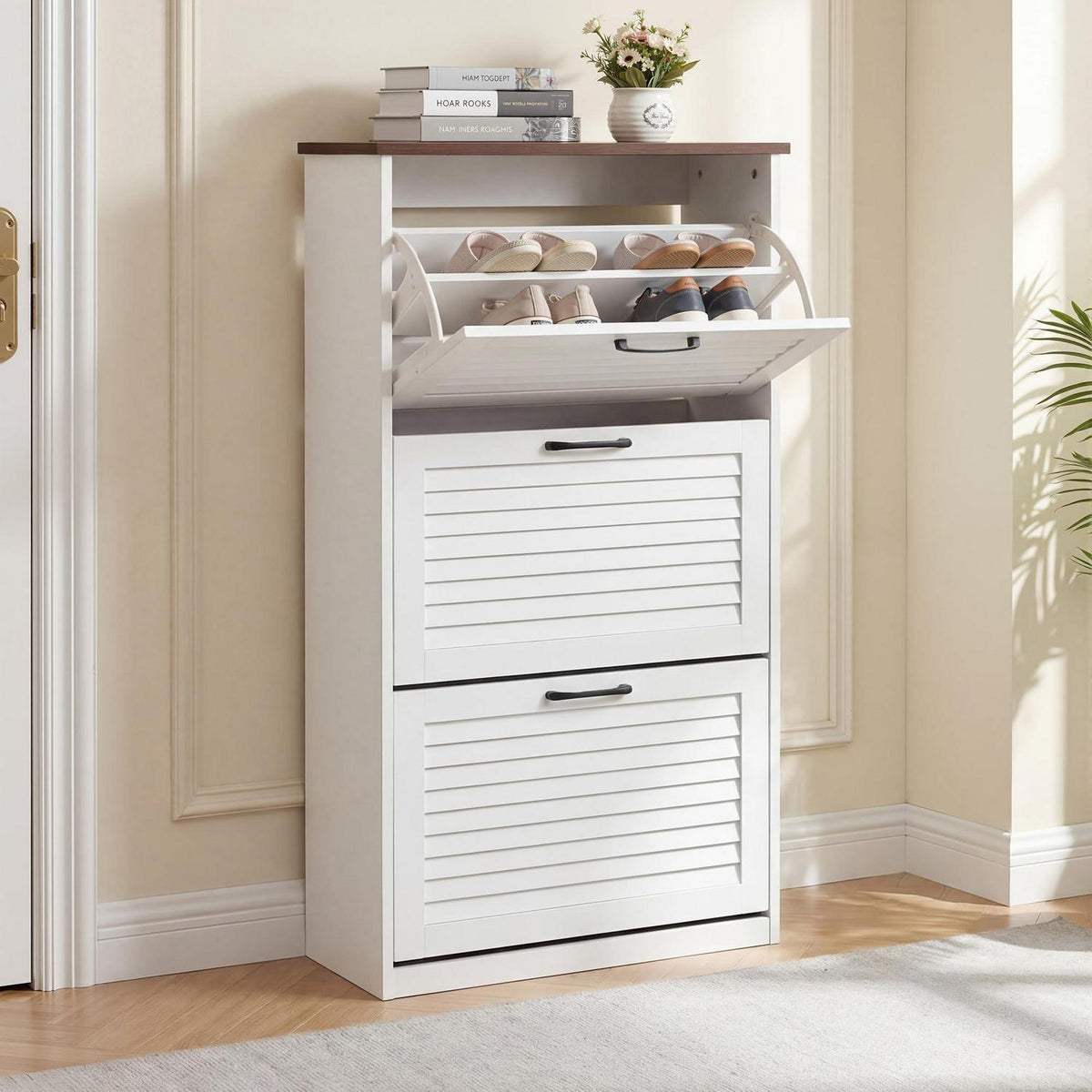 BonVache Schuhschrank 3 Klappen – Weiß, Schmal & Platzsparend