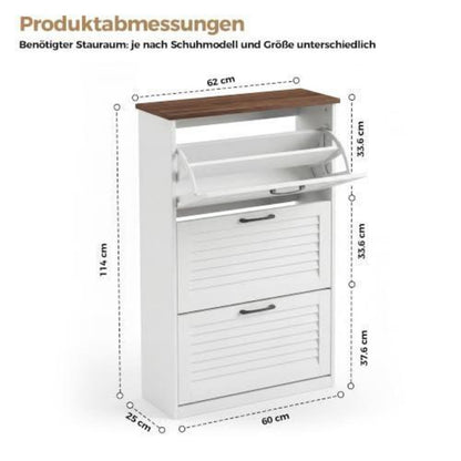 BonVache Schuhschrank 3 Klappen – Weiß, Schmal & Platzsparend