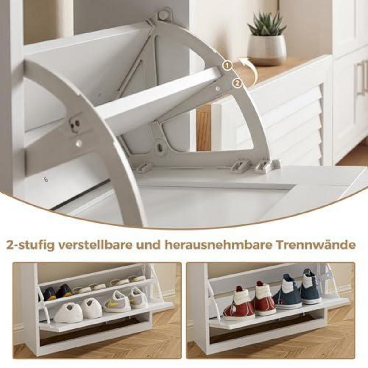 BonVache Schuhschrank 3 Klappen – Weiß, Schmal & Platzsparend