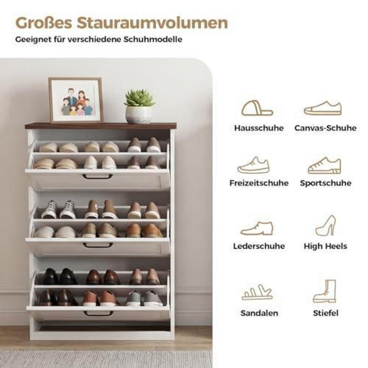 BonVache Schuhschrank 3 Klappen – Weiß, Schmal & Platzsparend