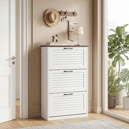 BonVache Schuhschrank 3 Klappen – Weiß, Schmal & Platzsparend