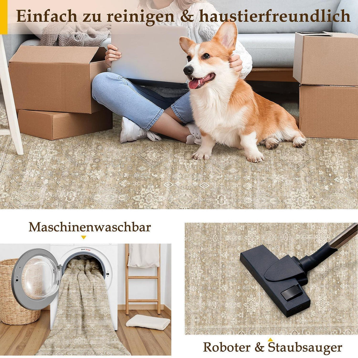 Vintage Teppich Beige 200x300cm - Wohnzimmer & Schlafzimmer