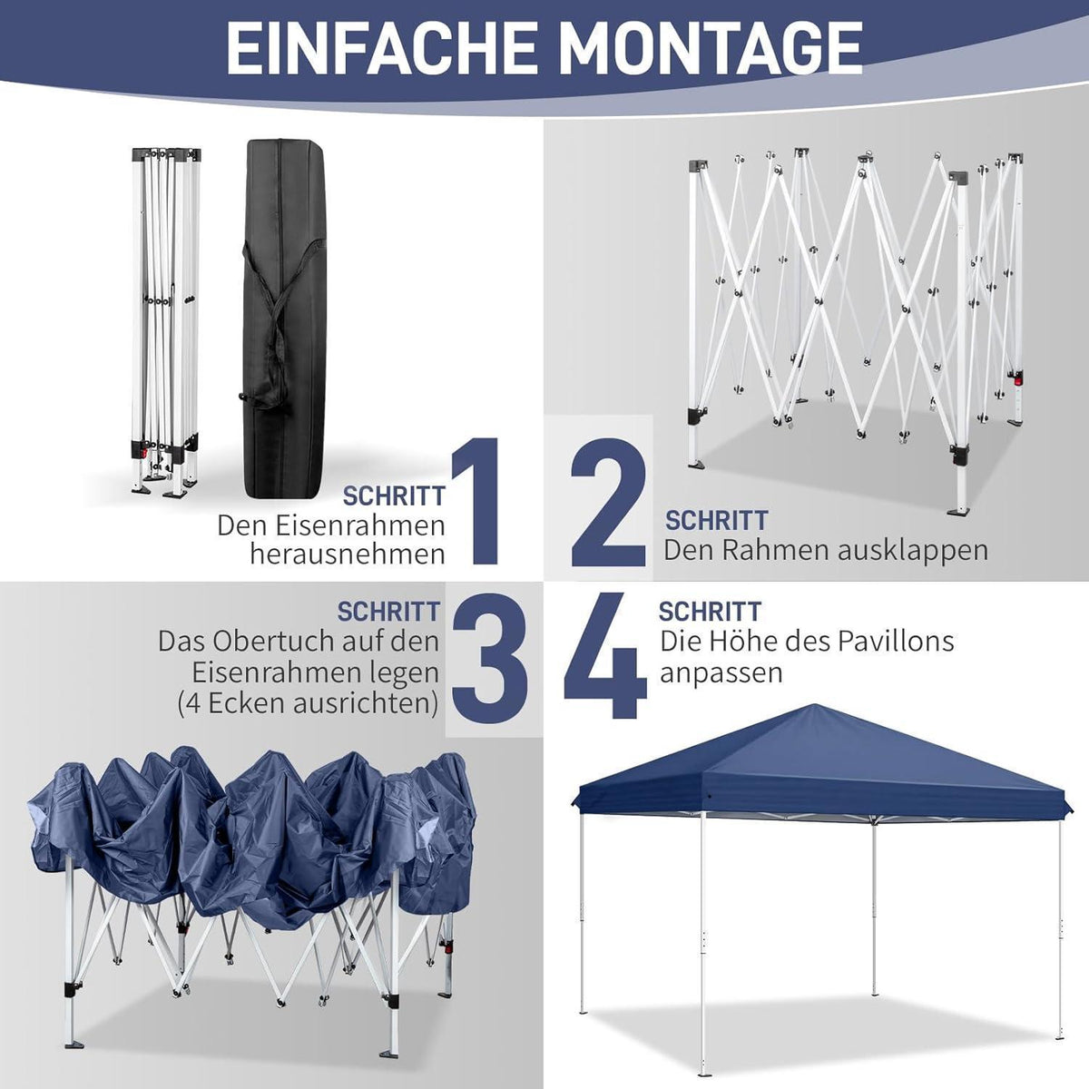 3x3m Faltpavillon mit Seitenwänden – Wasserdicht & UV-Schutz