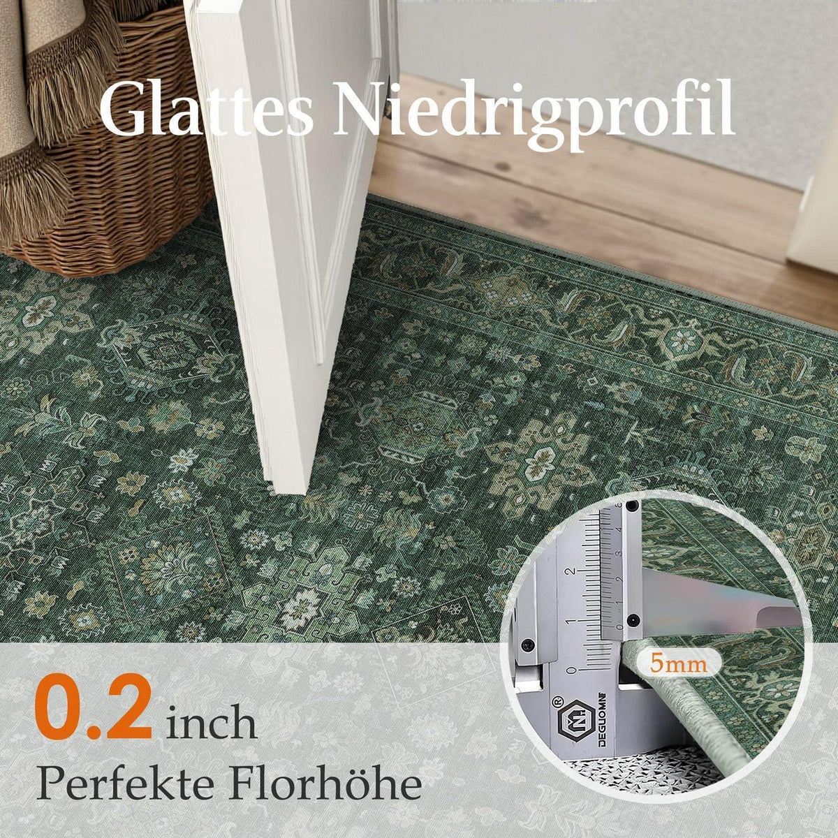 Vintage Teppich Grün 200x300cm - Rechteckiger Wohnzimmerteppich
