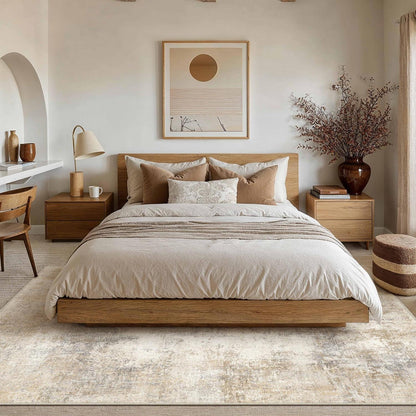 Waschbarer Teppich Wohnzimmer 160x230cm Beige & Braun Abstrakt