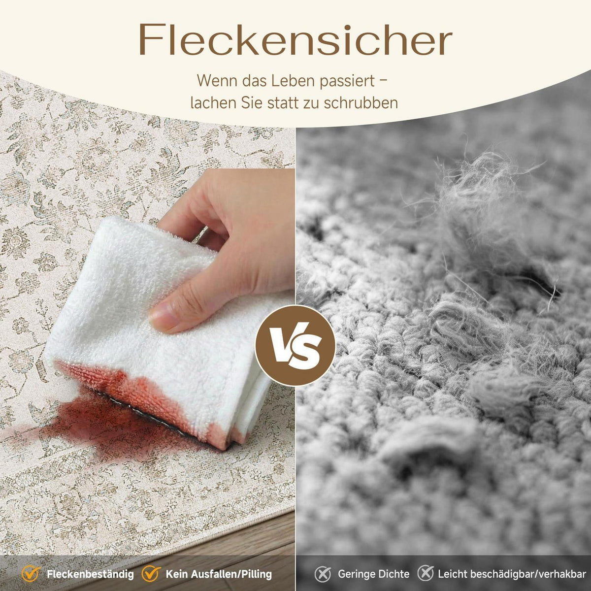 Creme Teppich Wohnzimmer 240x300cm – Waschbar & Rutschfest