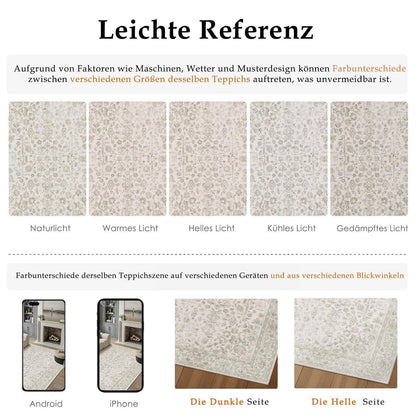 Creme Teppich Wohnzimmer 240x300cm – Waschbar & Rutschfest