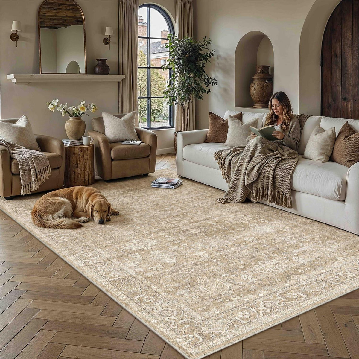 Vintage Teppich Beige 160x230cm - Wohnzimmer & Schlafzimmer