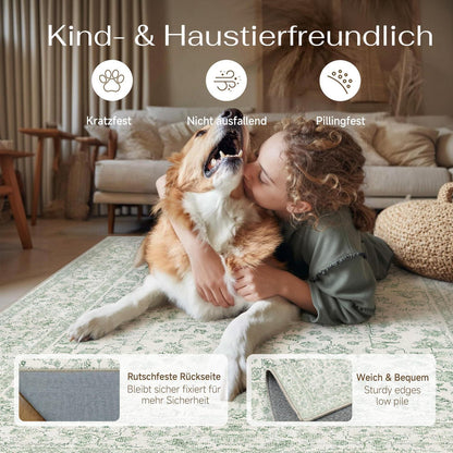Grüner Wohnzimmerteppich 200x300cm – Waschbar & Rutschfest