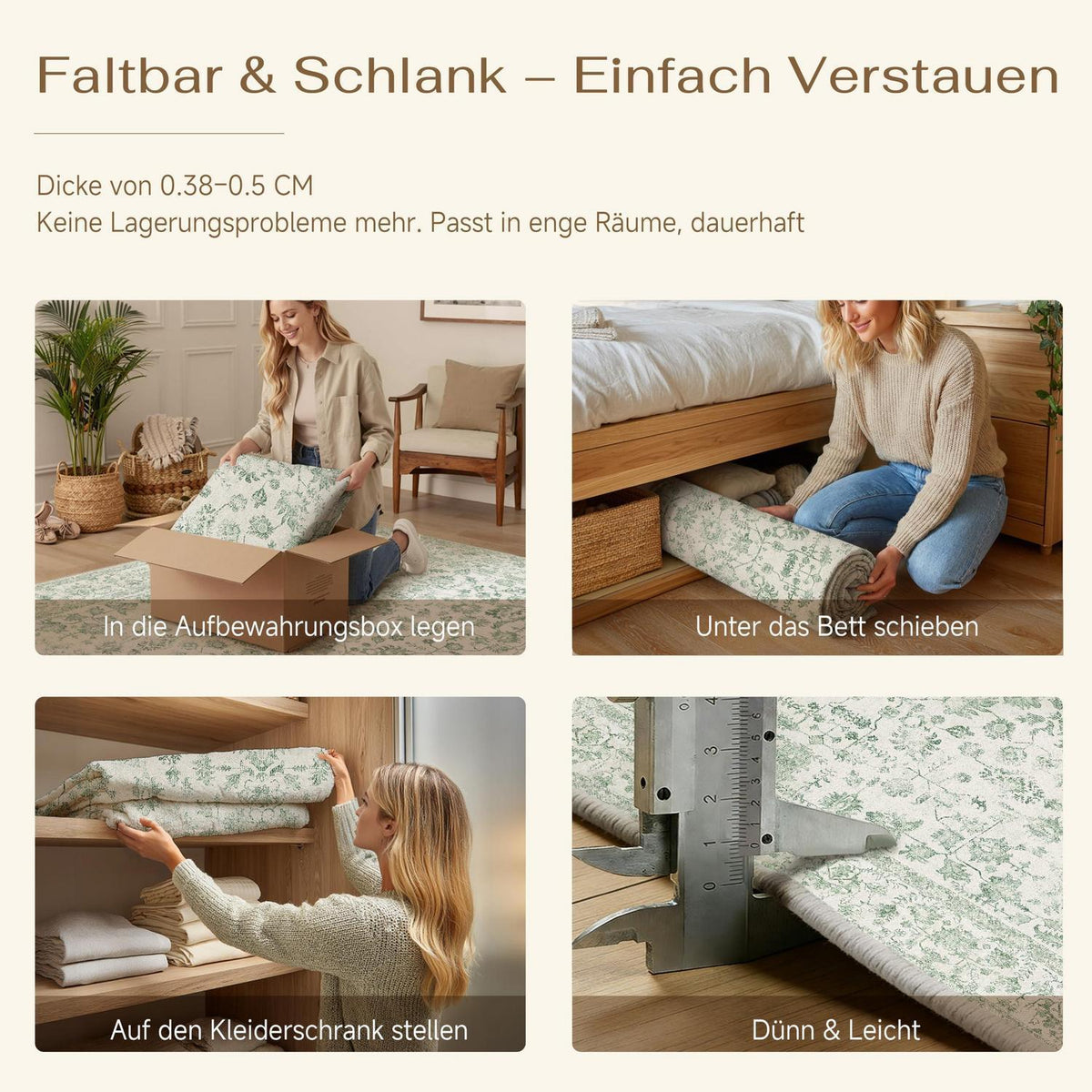 Grüner Wohnzimmerteppich 200x300cm – Waschbar & Rutschfest