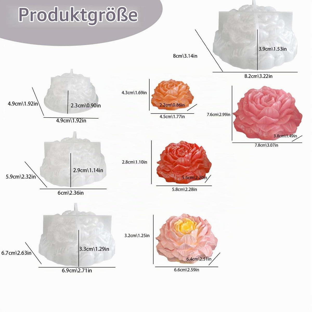 Silikonform Blumen 4er Set – Gießformen Rosen für Kerzen & Gips