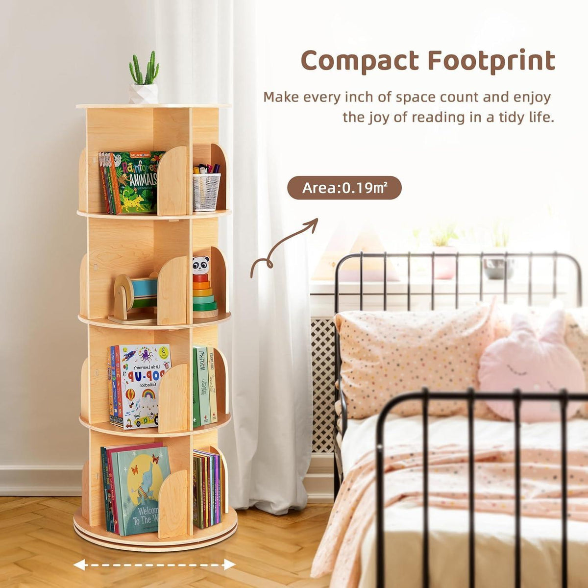 Drehbares Bücherregal Holz 4 Etagen – Eckregal 360°