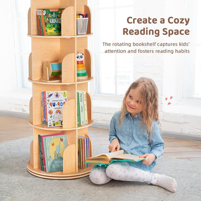 Drehbares Bücherregal Holz 4 Etagen – Eckregal 360°