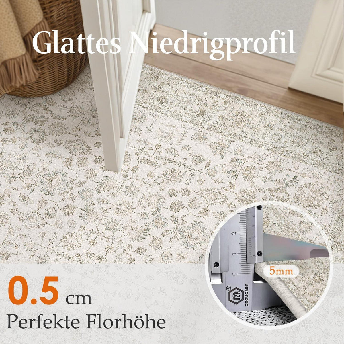 Creme Teppich Wohnzimmer 200x300cm – Waschbar & Rutschfest