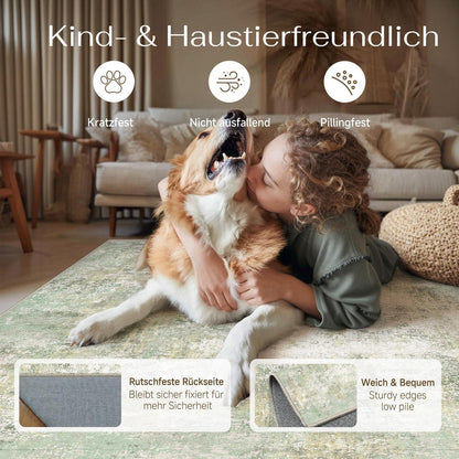Grüner Abstrakt Teppich 240x300cm – Waschbar & Rutschfest