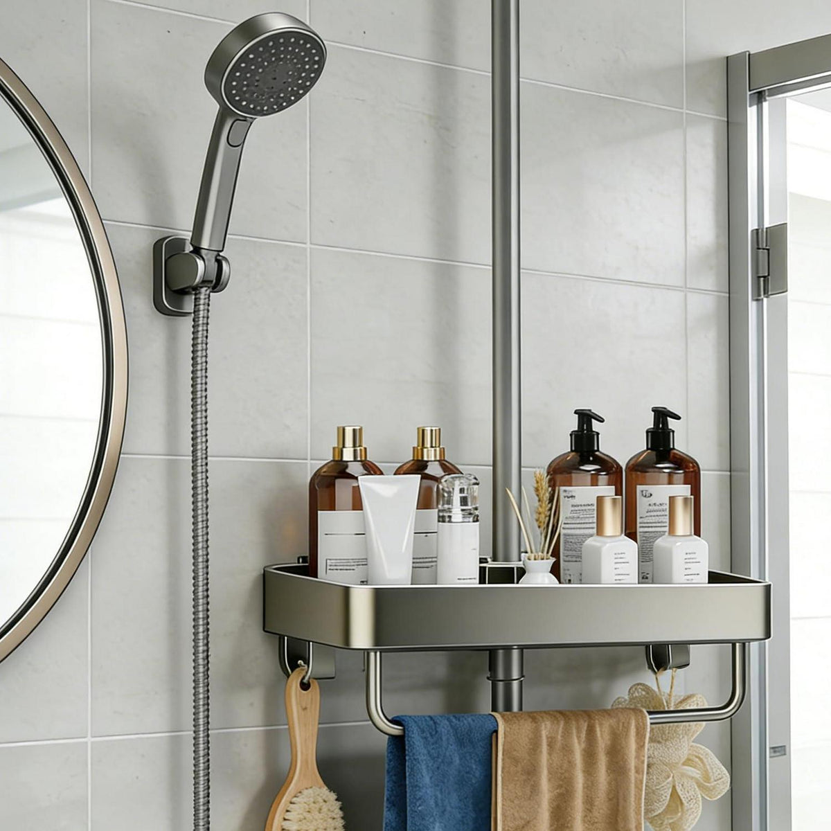 Duschablage Ohne Bohren für Duschstange – Shampoo Halterung Badezimmer Organizer
