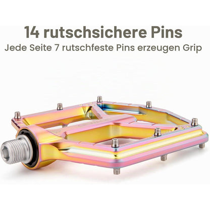 MTB Pedale Profi-Edition – CNC Aluminium, Ultraflach, Rainbow Matte