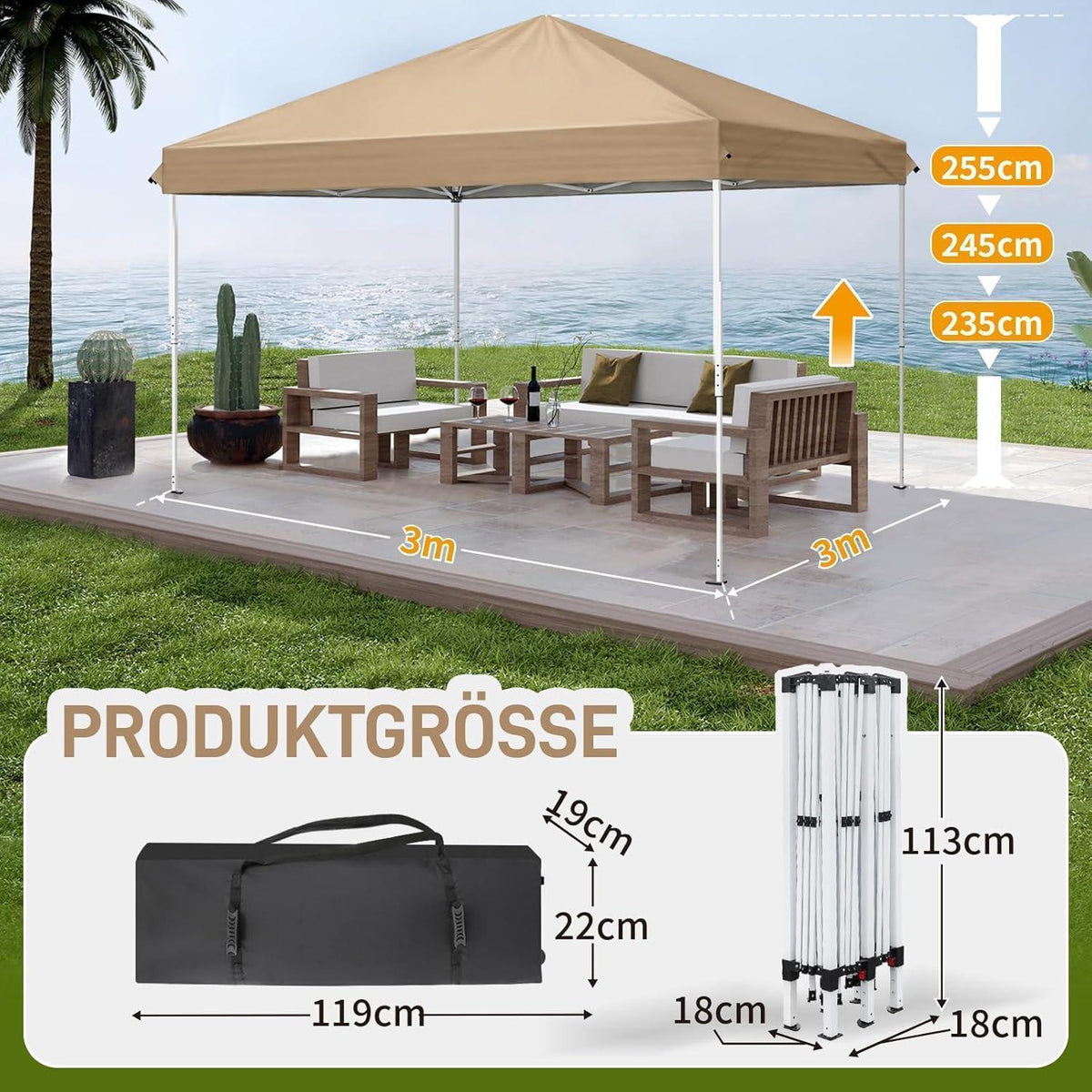 3x3m Faltpavillon mit 4 Seitenwänden – Wasserdicht & Winterfest