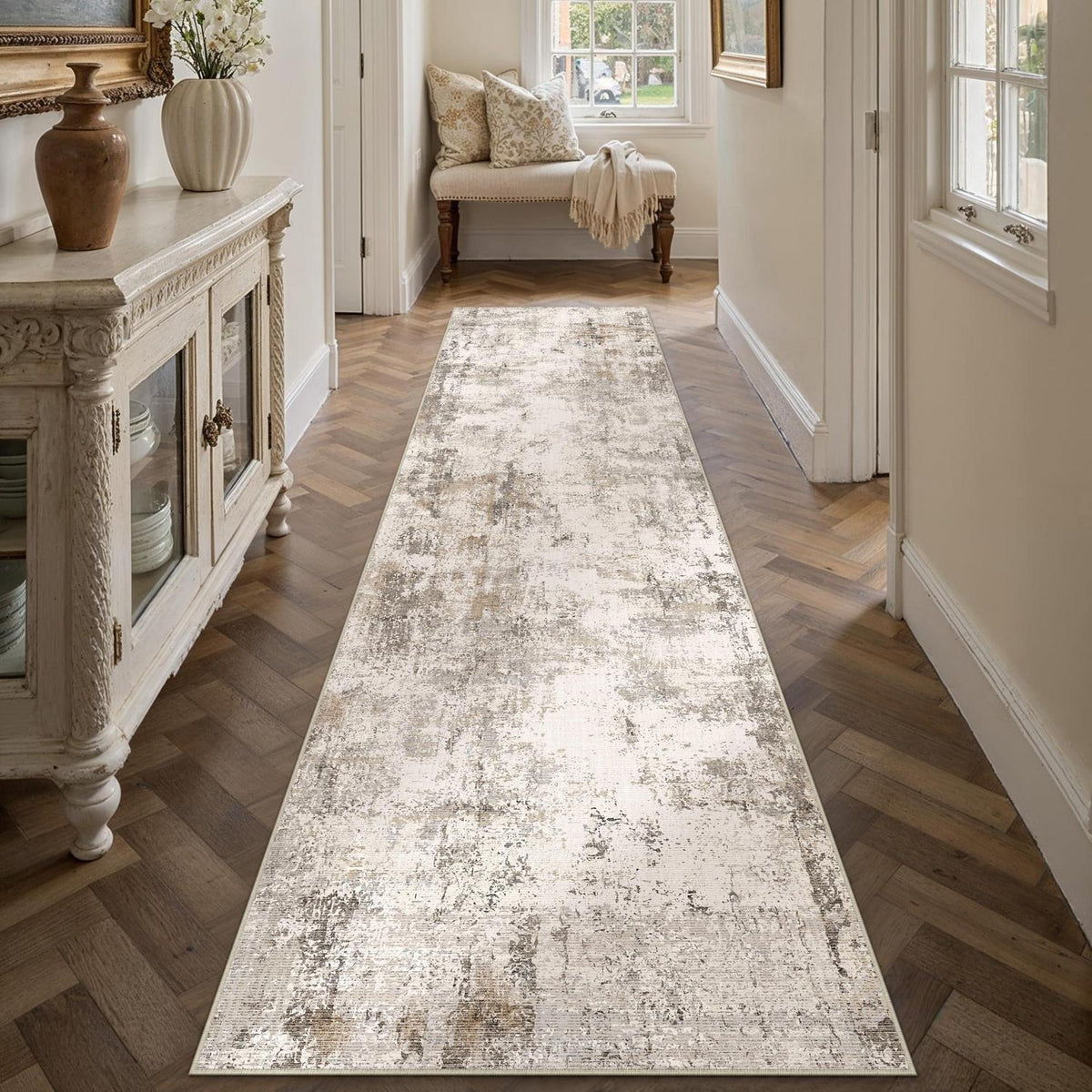 Läufer Teppich Braun Grau 80x400cm – Waschbar & Rutschfest