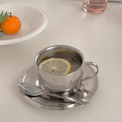 Edelstahl Kaffeetassen Set 180ml – 4er Set mit Löffel & Untertasse