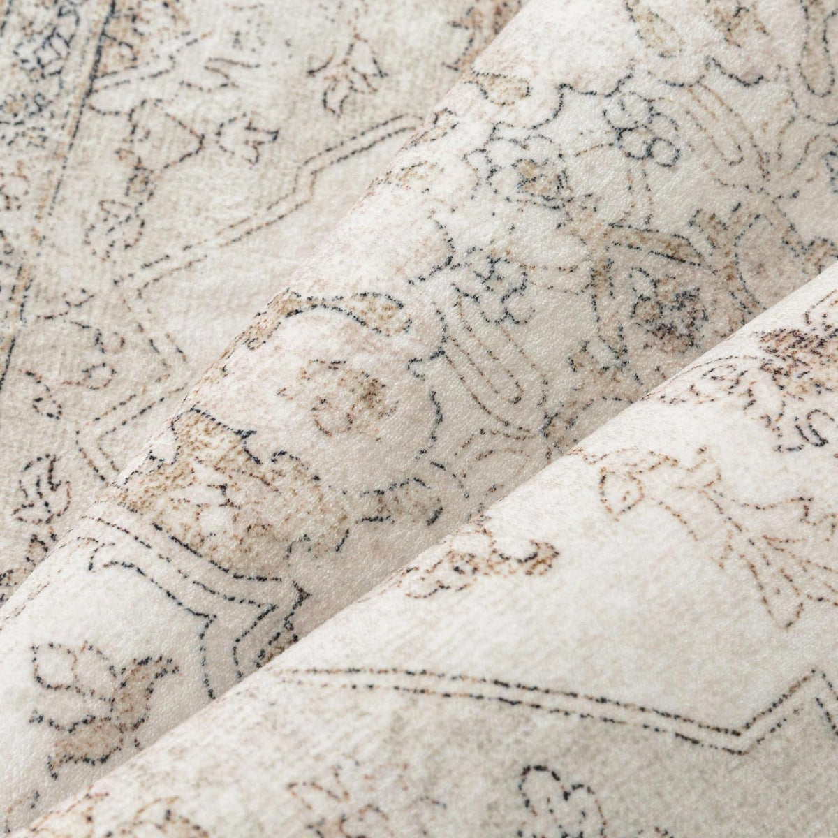 Runder Vintage Teppich Beige 180cm Waschbar & Rutschfest