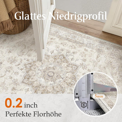 Vintage Läufer Beige 80x300cm – Waschbarer Flurteppich
