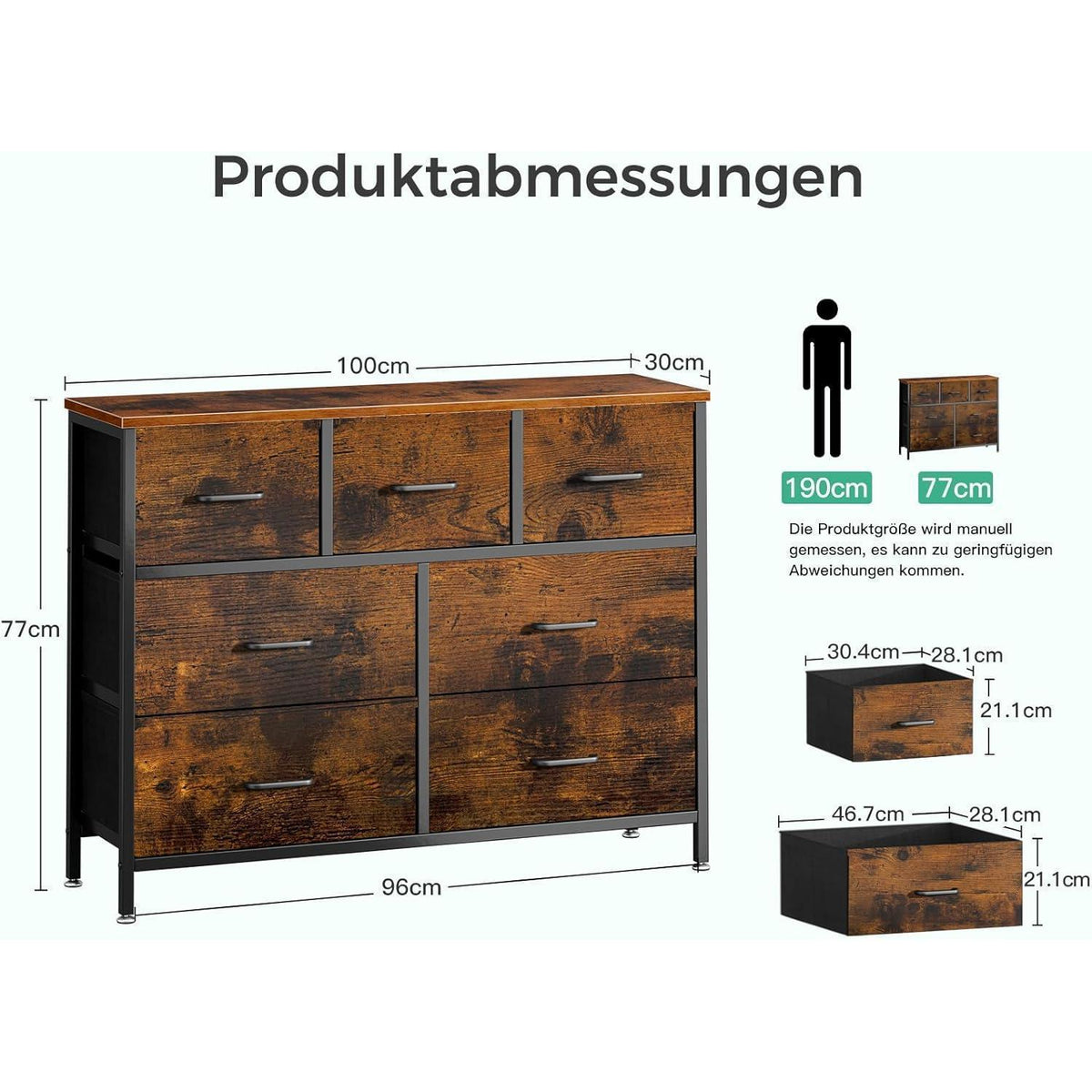 Kommode mit 7 Stoffschubladen, Stahlrahmen, Vintage Stil