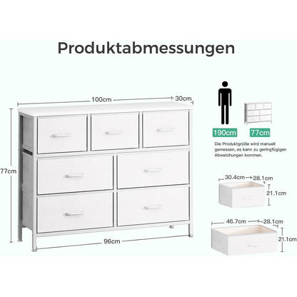 Kommode mit 7 Stoffschubladen, Stahlrahmen, Weiß