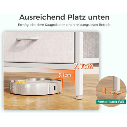 Kommode mit 7 Stoffschubladen, Stahlrahmen, Weiß