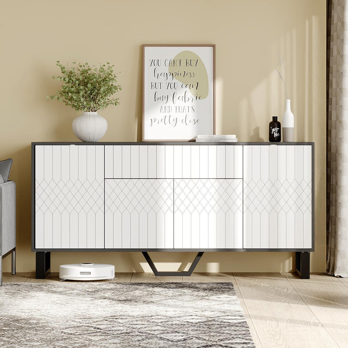 Weißes Sideboard mit Schublade & 4 Türen – 160x40x77.5cm