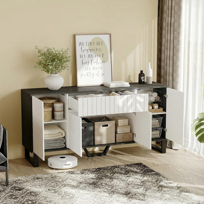 Weißes Sideboard mit Schublade & 4 Türen – 160x40x77.5cm