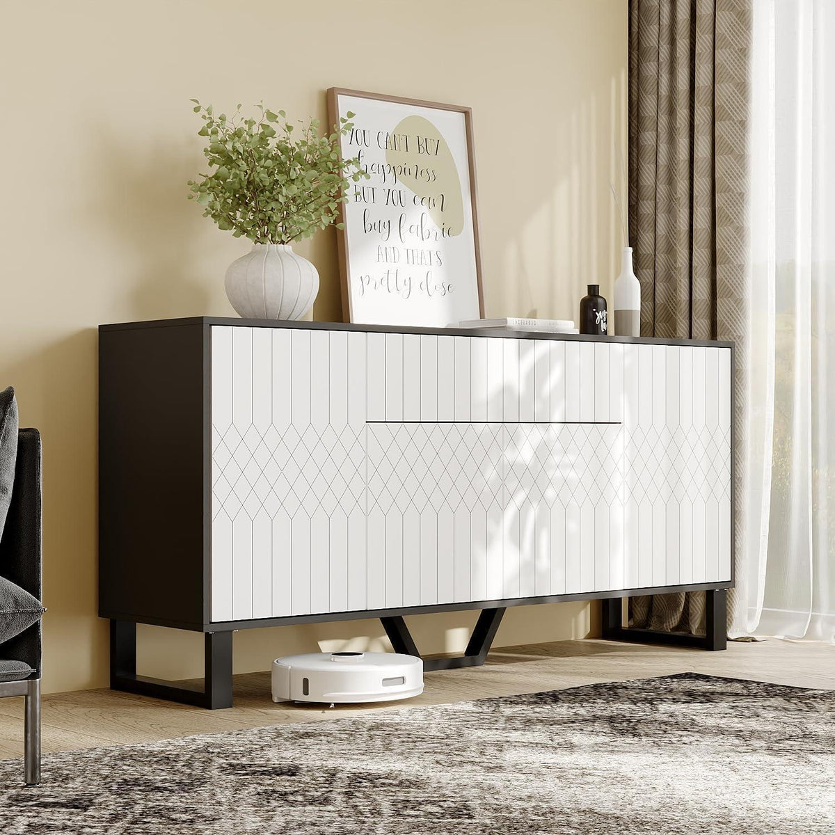 Weißes Sideboard mit Schublade & 4 Türen – 160x40x77.5cm
