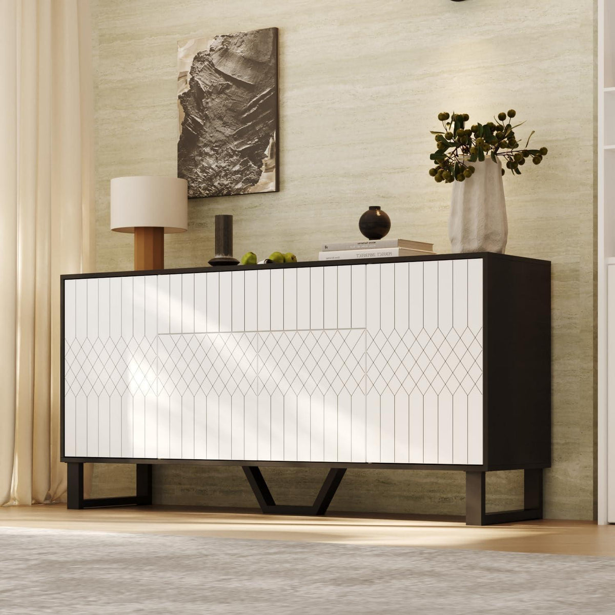 Weißes Sideboard mit Schublade & 4 Türen – 160x40x77.5cm
